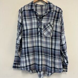 Kuhl Spektra Quarter Button Women's Blue Plaid Popover Blouse